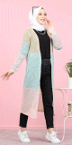 Cardigan Gilet long tricolore style décontracté moderne pour femme (Hidjab moderne) - Couleur Or, vert pastel, rose Cardigan Gilet long tricolore style decontracte moderne pour femme (Hidjab moderne) - Couleur Or, vert pastel, rose