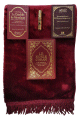 Pack Cadeau rouge-bordeaux : Traduction du Saint Coran, La Citadelle du musulman, Les invocations Rabana, Tapis assorti et Parfum Musc d'Or