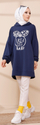 Tunique avec capuche imprime "Like a cute baby" (Tenue Moderne Hijab) - Couleur bleu marine