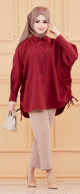 Chemise-Tunique fendue style habille pour femme (Vetement chic pour hijab) - Couleur bordeaux