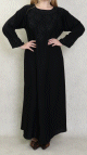 Robe Abaya Dubai noire de qualite avec perles noires et strass