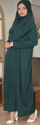 Ensemble de priere pour femme (Robe et son khimar assorti integre) - Couleur vert sapin