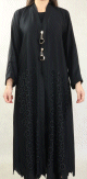 Robe Abaya Dubai noire de qualite avec strass et decorations incrustees
