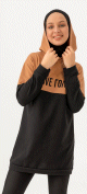 Tunique avec capuche pour femme (Sweat-shirt moderne avec inscription Love) - Couleur noir et biscuit