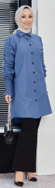 Chemise manches plissees (Vetement Hijab turque en ligne) - Couleur bleu indigo