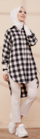Chemise - Tunique a carreaux (Vetement pudique pour femme) - Couleur noir et blanc