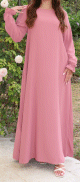 Robe Abaya longue et ample pour femme - Manches a froufrou - Couleur rose poudre