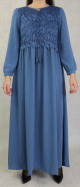 Robe longue a dentelles doublee pour femme - Couleur bleu acier