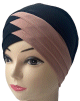 Turban bonnet croise bicolore femme moderne - Couleur Noir et Abricot